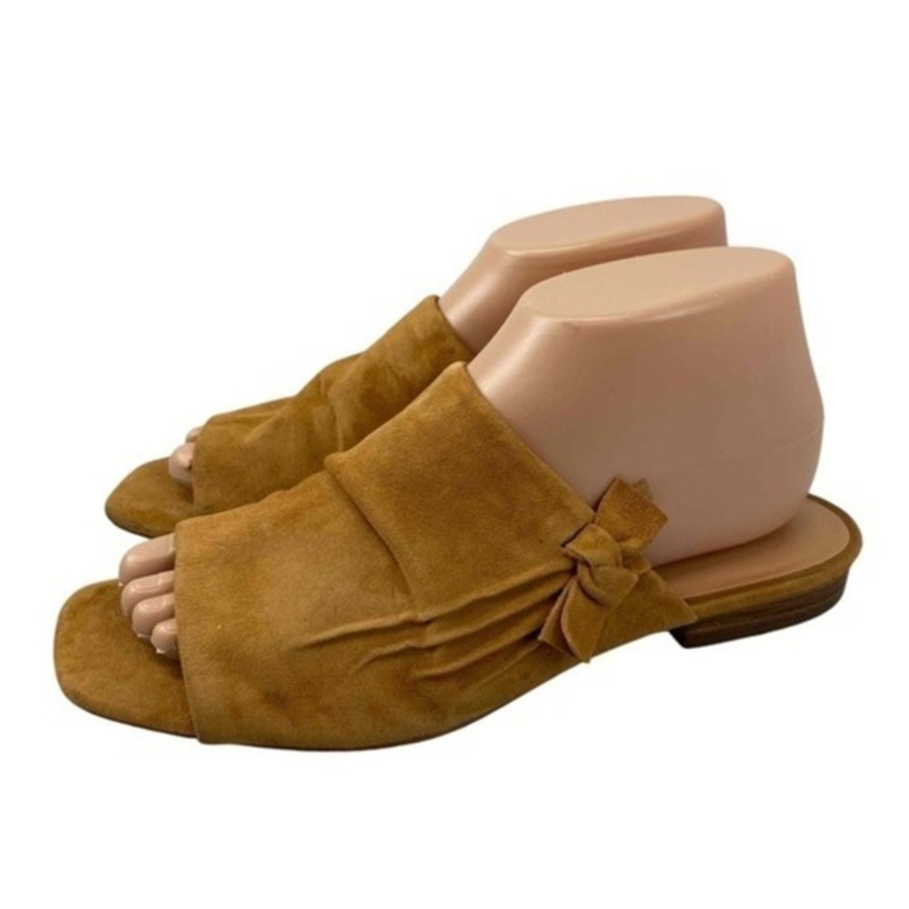 Halston Heritage Lorraine Women's 7M Tan Suede Slides Bow Accent Open Toe